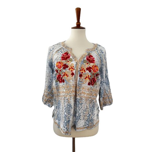Savanna Jane Tops - Savanna Jane Womens Floral Embroidered Tunic Top 3/4 Sleeve S Small